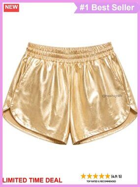 Remidoo Metallic Faux Leather High Waisted Shiny Active Shorts Rave Gym Dance